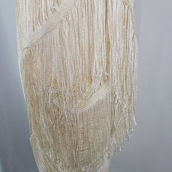 Trending Fringe Layered Ivory Sheer Open Front Kimono Shawl Cover Up Top Sexy - Picture 6 of 10